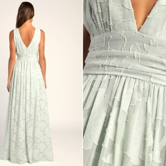 LULU's Prom Wedding Bridesmaid Tiered Floral Boho Sage Green Maxi NWOT - Picture 3 of 5